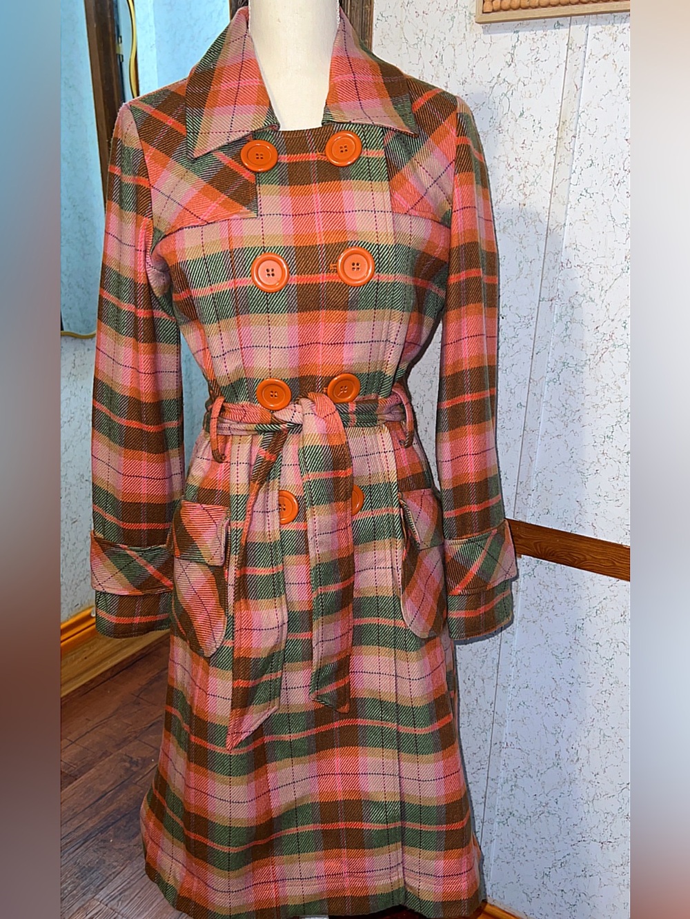 Tulle Anthropologie Vintage Plaid Wool Blend Coat Size M